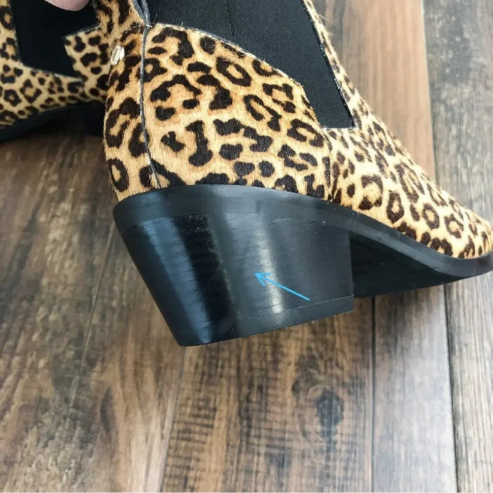 Cole Haan Ankle Bootie Leopard Print Pull On Boot Dyed Calf Hair Size 5.5